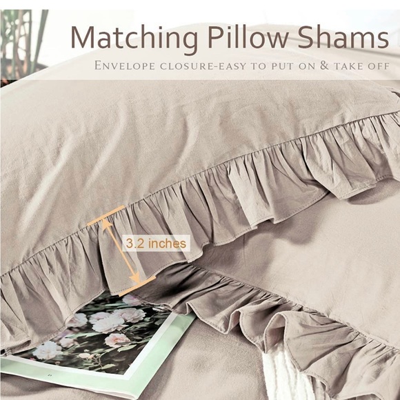 Queen's House Ruffled Duvet Cover,3 Pieces Shabby Boho Chic Farmhouse Bedding - Picture 5 of 6